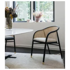 Fauteuil cannage Cavalo en hêtre et laine bouclette | Crème