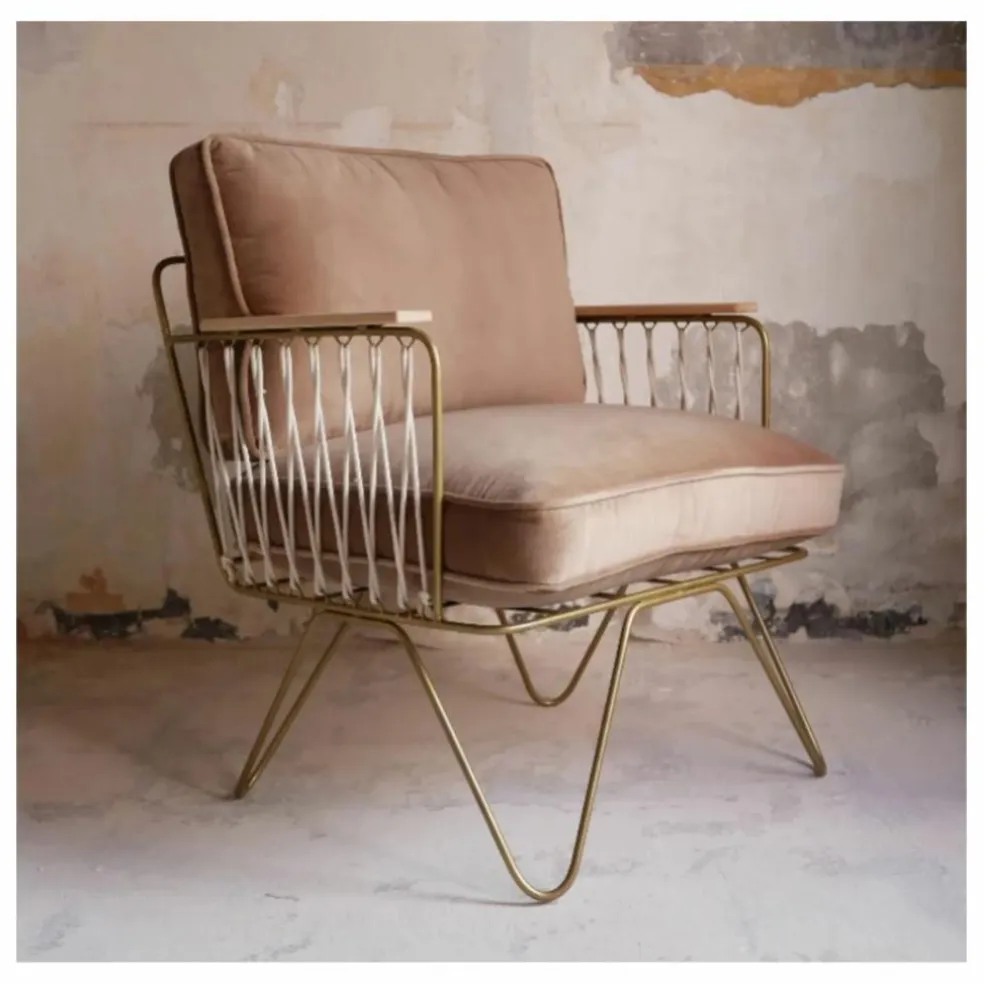 Fauteuil Croisette doré mat, velours | Latte