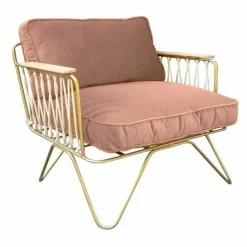 Fauteuil Croisette doré mat epoxy, velours | Rose