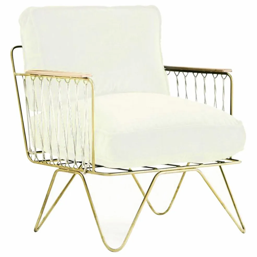 Fauteuil Croisette doré mat epoxy, coton | Blanc