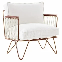 Fauteuil Croisette fer brun epoxy, coton blanc | Brun