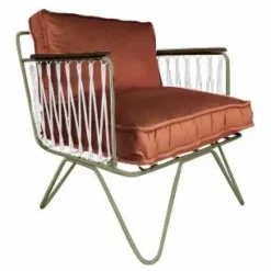 Fauteuil Croisette fer brun epoxy, velours | Brique