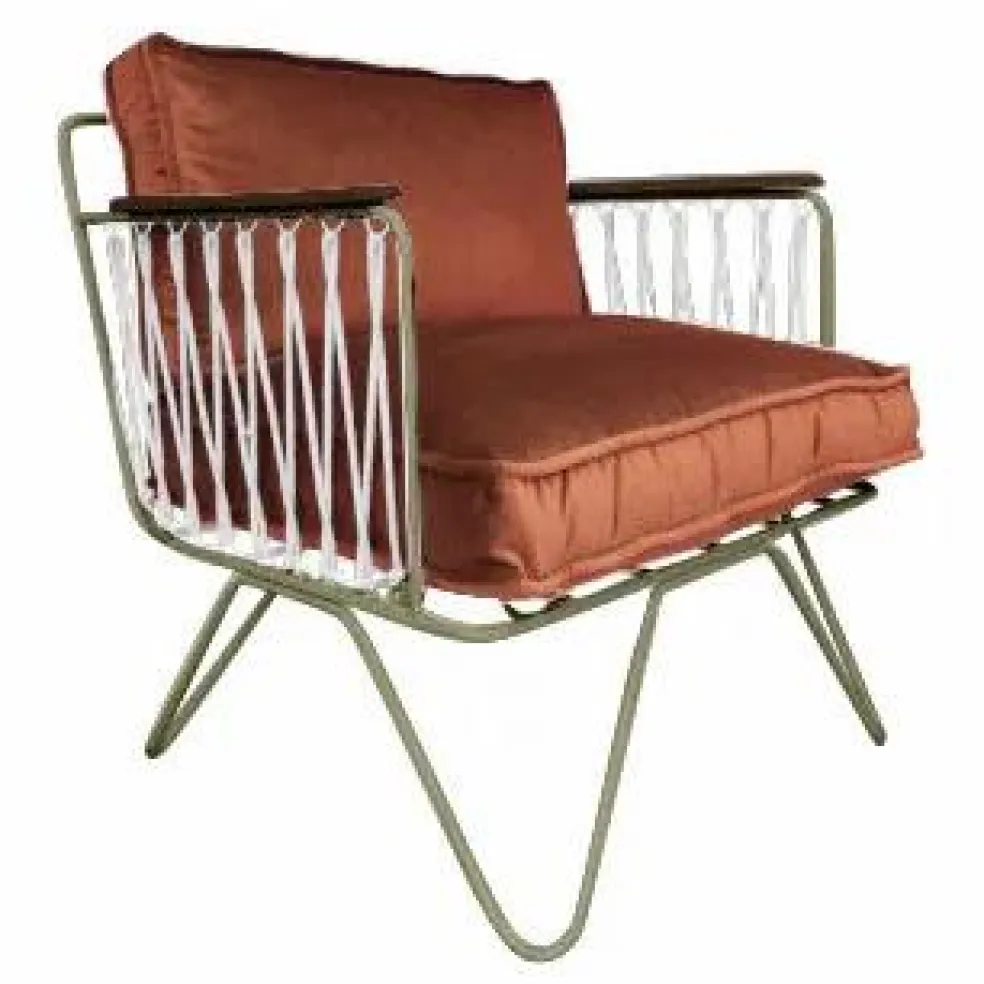 Fauteuil Croisette fer brun epoxy, velours | Brique