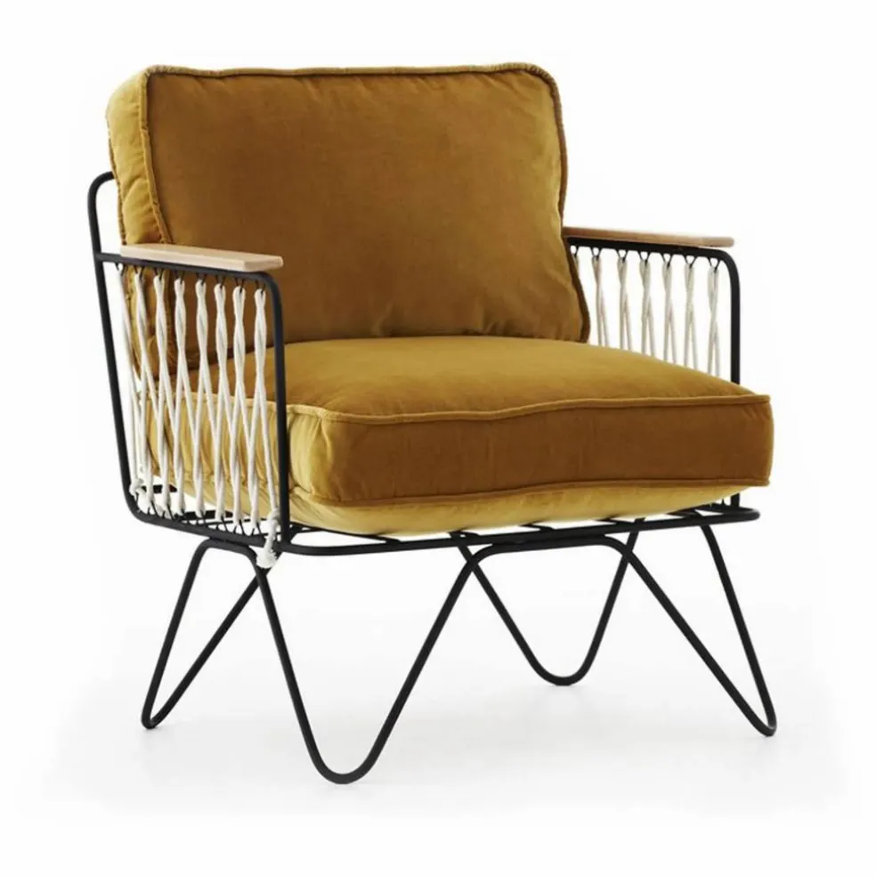 Fauteuil Croisette noir epoxy, velours | Camel