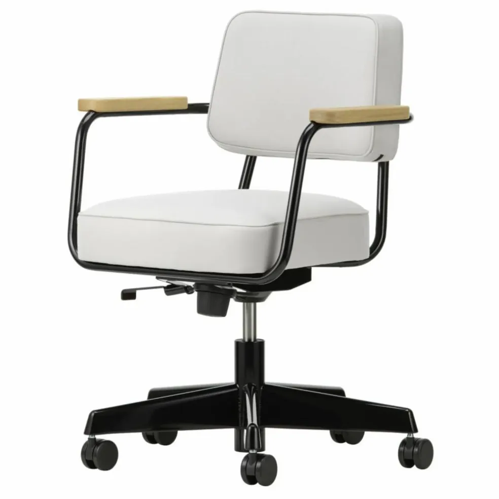 Fauteuil de bureau Direction Pivotant, piètement noir foncé - Jean Prouvé | Gris perle