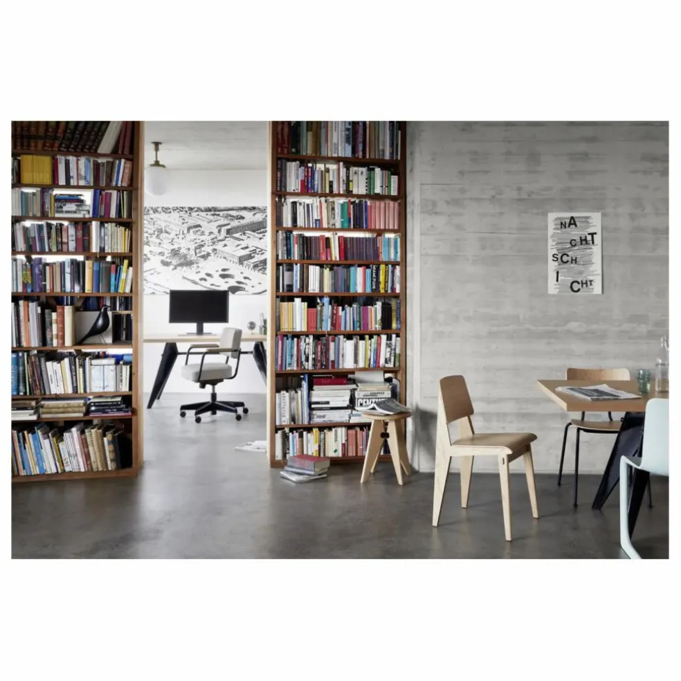 Fauteuil de bureau Direction Pivotant, piètement noir foncé - Jean Prouvé | Gris perle