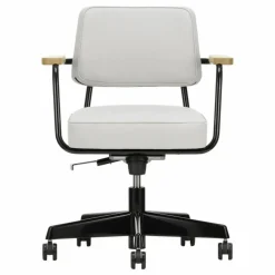 Fauteuil de bureau Direction Pivotant, piètement noir foncé - Jean Prouvé | Gris perle