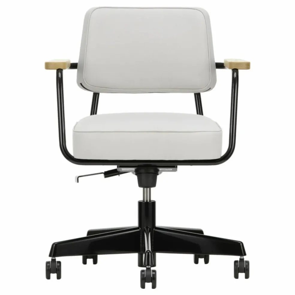Fauteuil de bureau Direction Pivotant, piètement noir foncé - Jean Prouvé | Gris perle