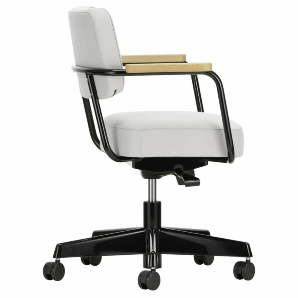 Fauteuil de bureau Direction Pivotant, piètement noir foncé - Jean Prouvé | Gris perle
