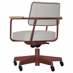 Fauteuil de bureau Direction Pivotant, piètement japonese red - Jean Prouvé | Gris clair