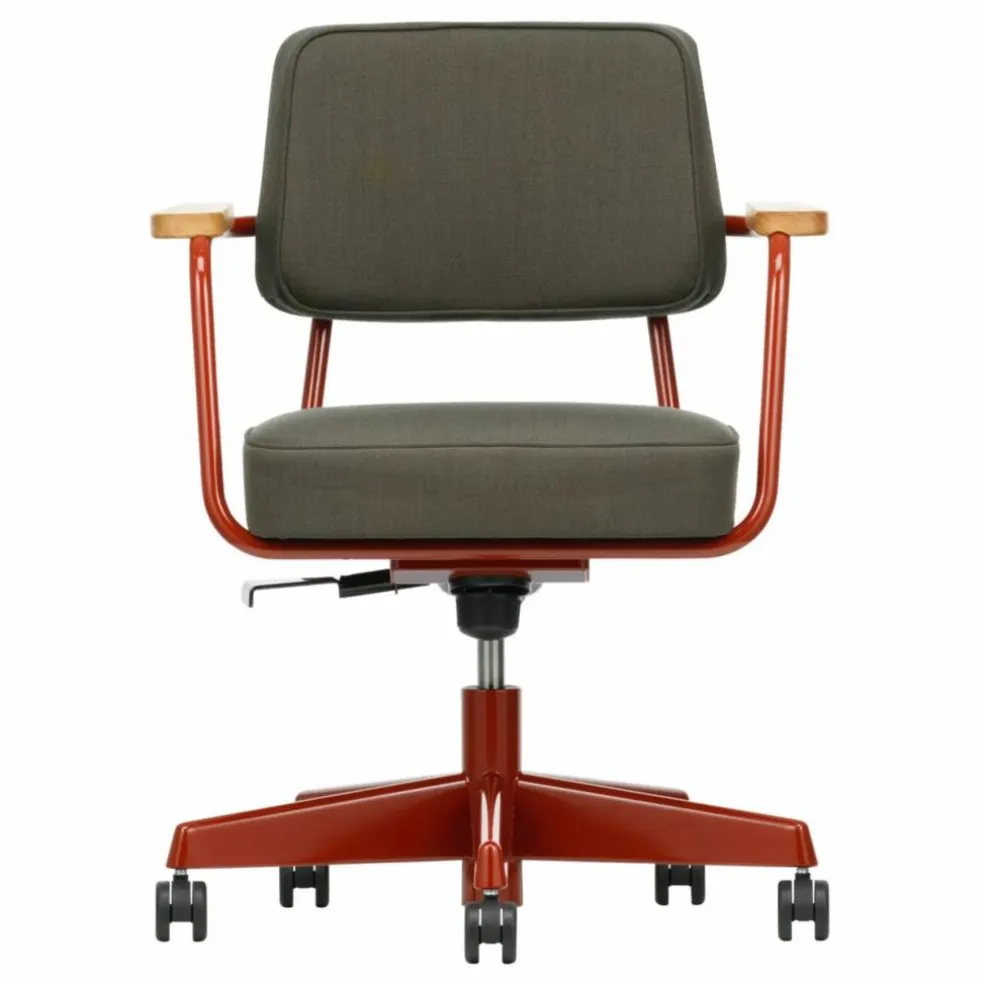 Fauteuil de bureau Direction Pivotant, piètement japonese red - Jean Prouvé | Gris foncé