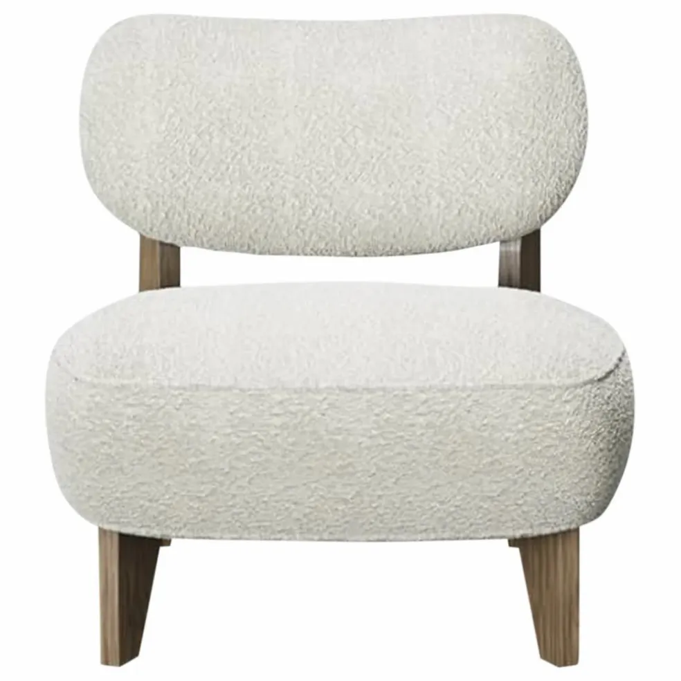 Fauteuil Nicolo en bouclette et chêne fumé - 65 cm | Off-White