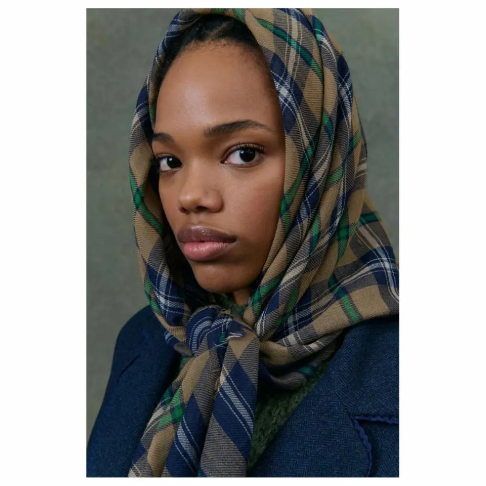 Foulard Mekness Carreaux Laine - Collection Femme | Bleu