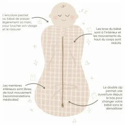 Gigoteuse d'emmaillotage en coton bio Vichy | Caramel