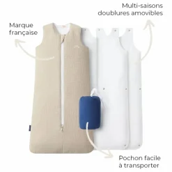 Gigoteuse multi-saisons réversible en double gaze de coton | Beige