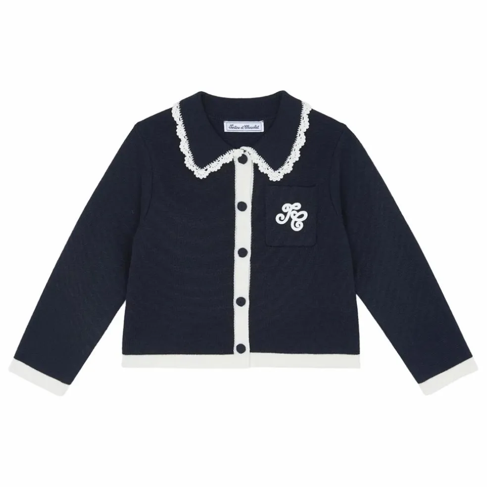 Gilet Brodé Laine | Bleu marine