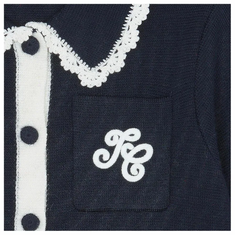 Gilet Brodé Laine | Bleu marine