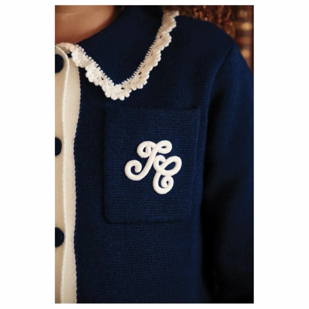 Gilet Brodé Laine | Bleu marine