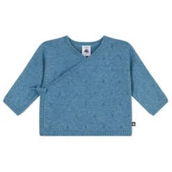 Gilet Cache-Cœur Pointelle Laine | Bleu ciel
