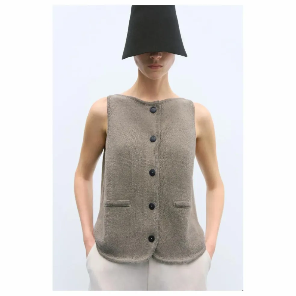 Gilet Sans Manches Col Bateau Coton Recyclé | Taupe