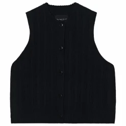 Gilet Sans Manches Côtelé Laine Mérinos Extra Fine | Noir