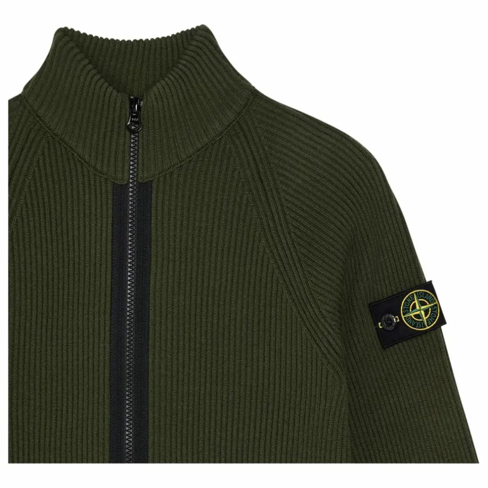 Gilet Zippé Logo Laine | Vert kaki