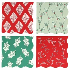 Grandes serviettes Noël motifs Block Print - set de 16
