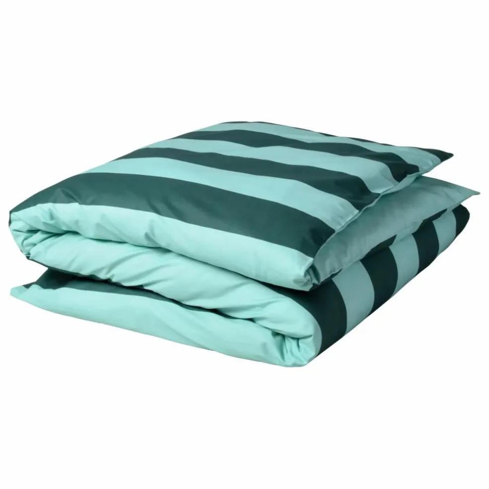 Housse de couette à rayures Malo | Bleu turquoise