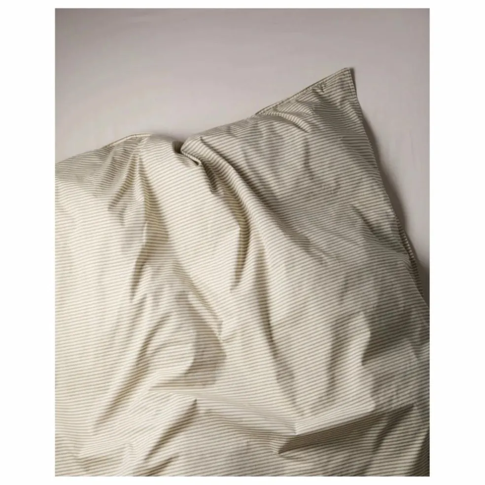 Housse de couette Striped en percale organique - Olive-Ecru | Olive