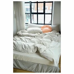 Housse de couette Striped en percale organique - Olive-Ecru | Olive