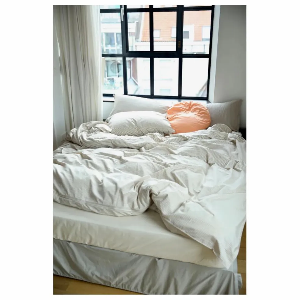 Housse de couette Striped en percale organique - Olive-Ecru | Olive
