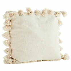 Housse de coussin avec pompons | Blanc