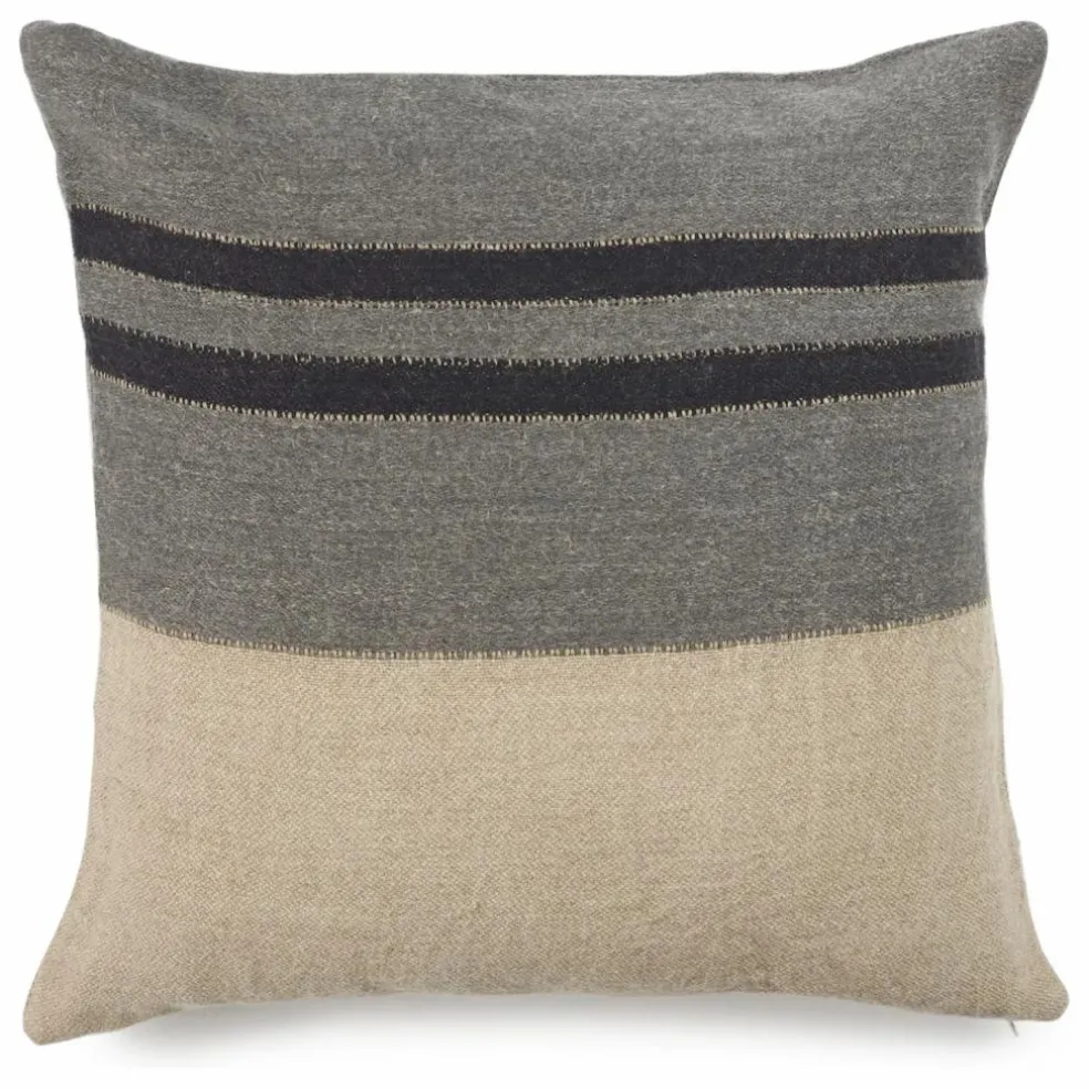 Housse de coussin en lin Black House Stripe | Charbon
