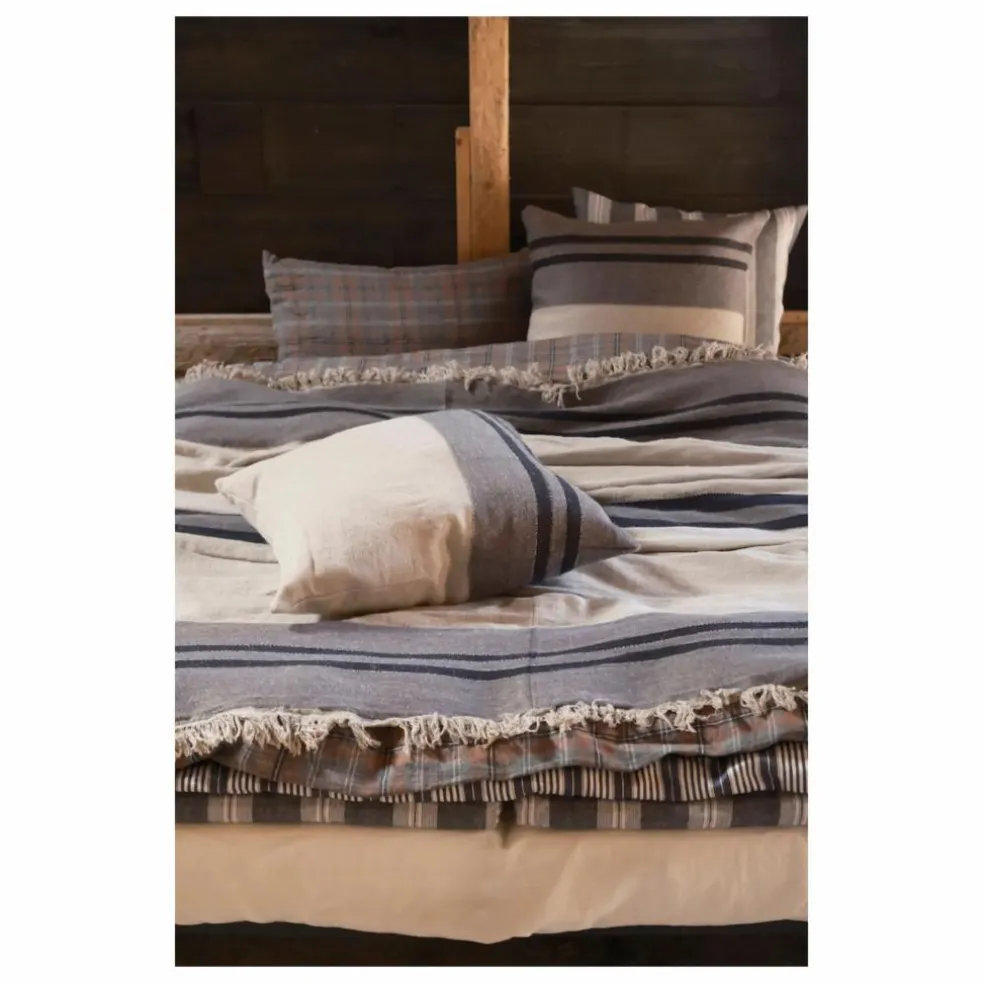 Housse de coussin en lin Black House Stripe | Charbon