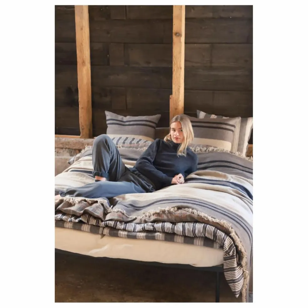 Housse de coussin en lin Black House Stripe | Charbon