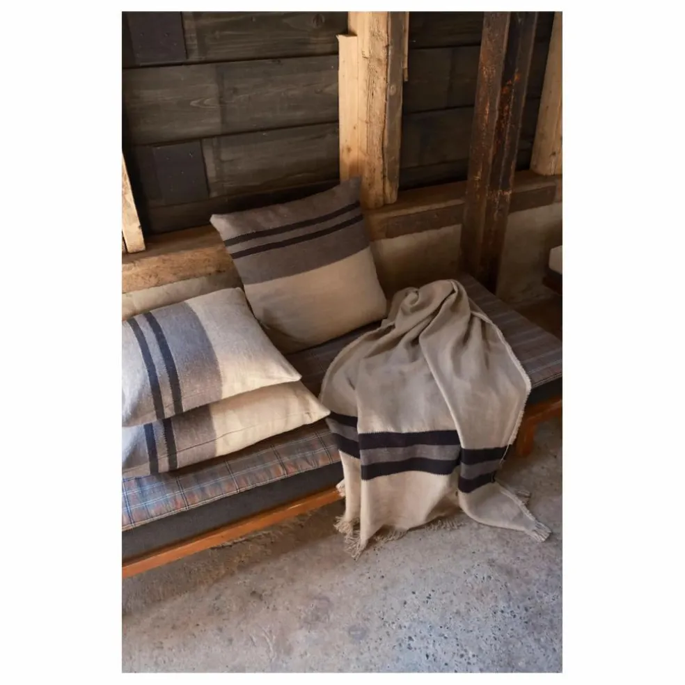 Housse de coussin en lin Black House Stripe | Charbon