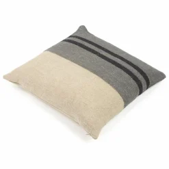 Housse de coussin en lin Black House Stripe | Charbon