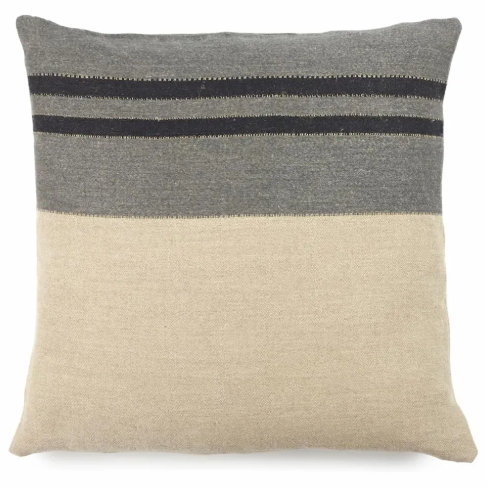 Housse de coussin en lin Black House Stripe | Charbon
