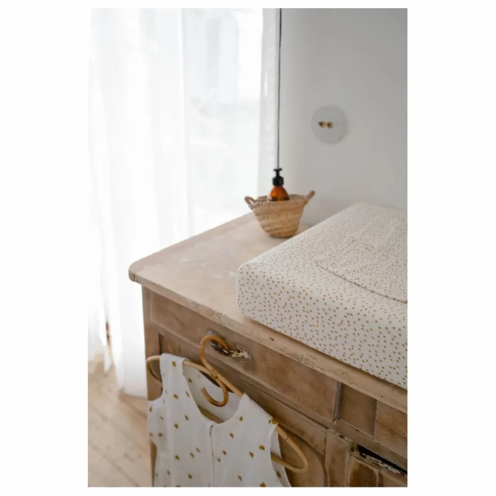 Housse de matelas à langer Fanny Mini-cœurs | Jaune moutarde
