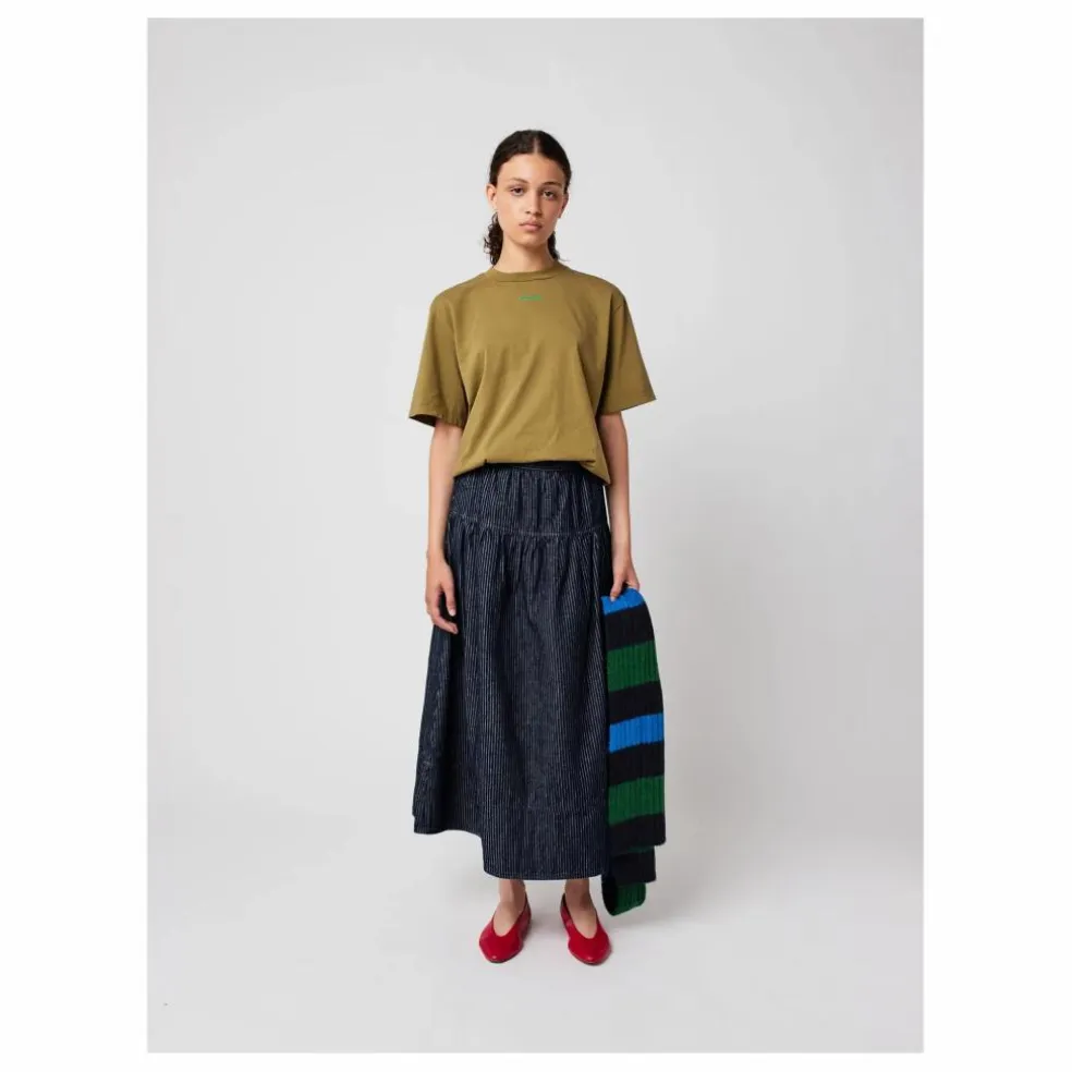 Jupe A-Line Rayée Denim Coton Bio - Collection Femme | Bleu marine