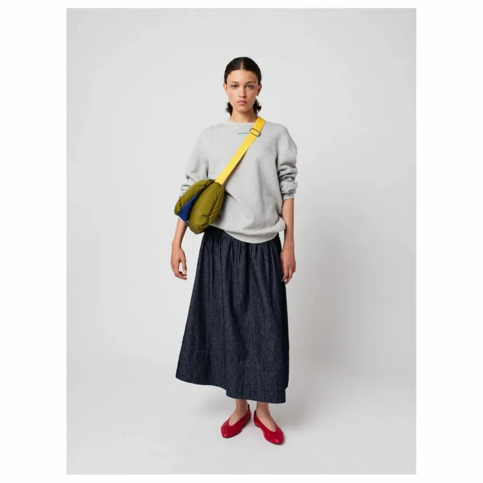 Jupe A-Line Rayée Denim Coton Bio - Collection Femme | Bleu marine