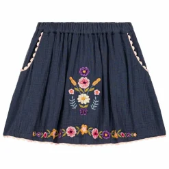 Jupe Brodée Pialou Coton Bio | Bleu