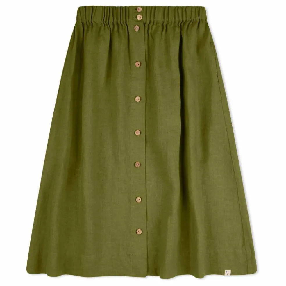 Jupe Midi Lin | Vert olive