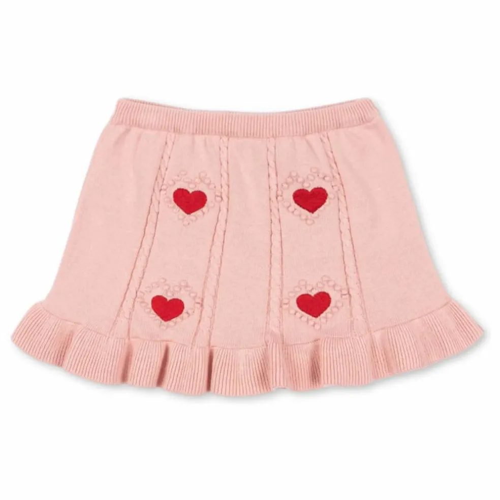 Jupe Soleil Coeurs Maille Coton Bio | Rose pâle