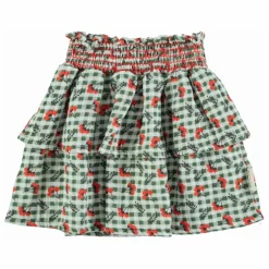 Jupe Volants Carreaux Fleurs | Vert