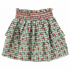 Jupe Volants Carreaux Fleurs | Vert