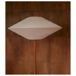Lampadaire Brera pied cuir et abat-jour coton plissé | Cognac
