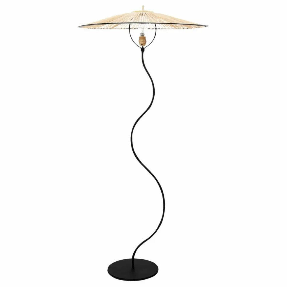 Lampadaire Kaa en métal et raphia | Noir