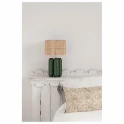 Lampe à poser abat-jour en raphia Charlotte | Vert foncé