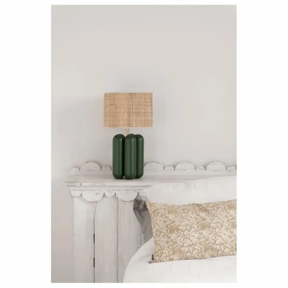 Lampe à poser abat-jour en raphia Charlotte | Vert foncé